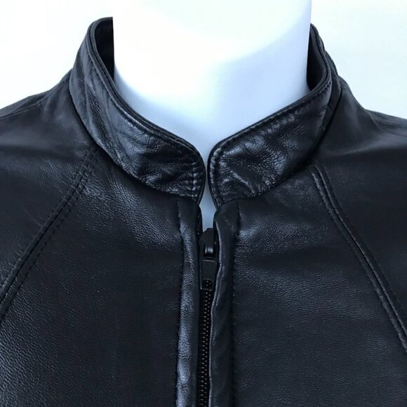 BOGATO, women's black leather jacket, fitted moto jacket, all-season small/med - Picture 4 of 13